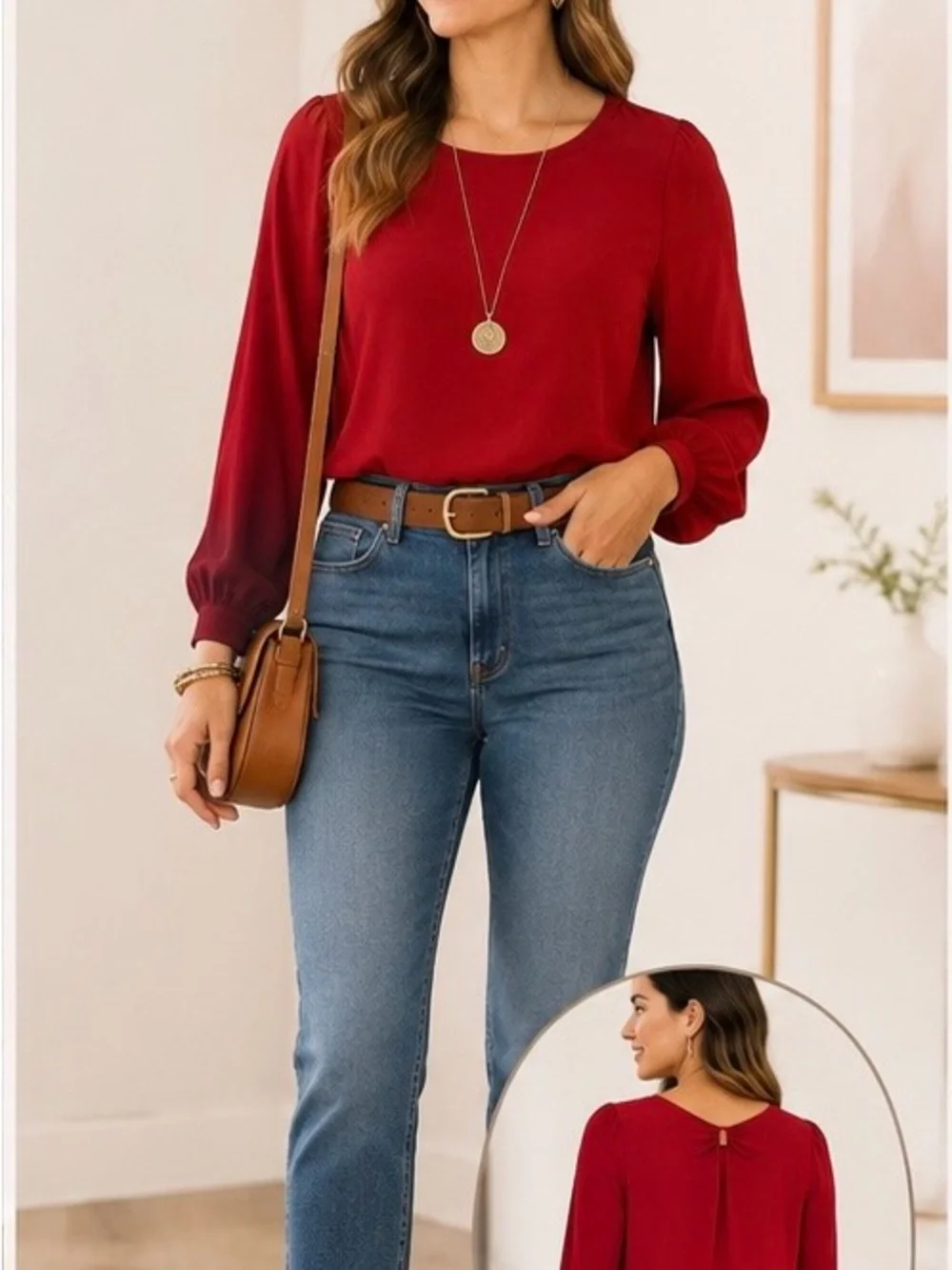 ❤️ Ann Taylor LOFT- Flattering Long Sleeve Red Blouse